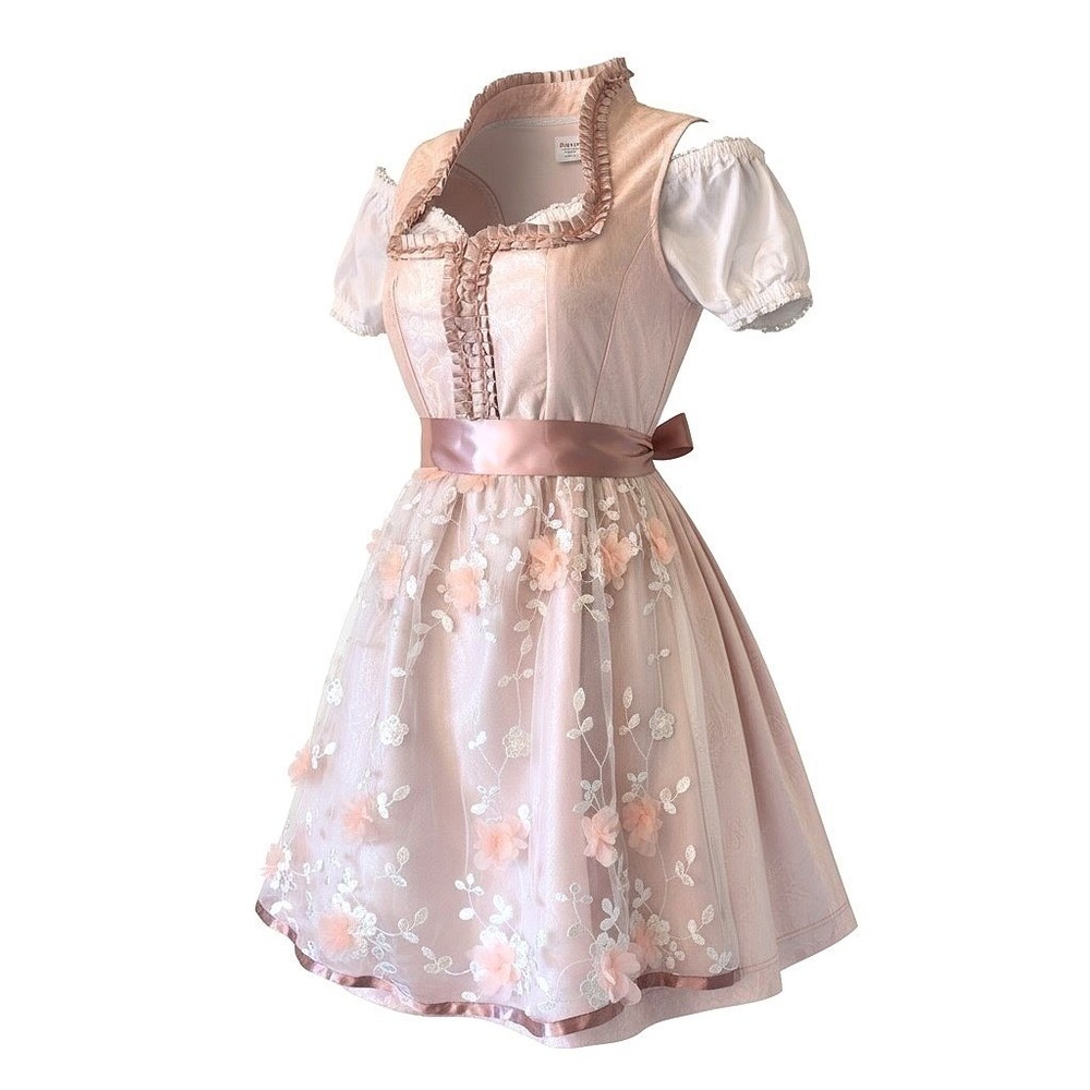 New S Oktoberfest Pink Satin Floral Dirndl Dress Bavarian German Trachten Royal